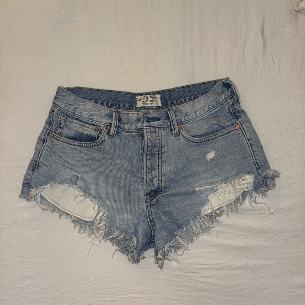 We The Free Light Blue Distressed Jean Shorts